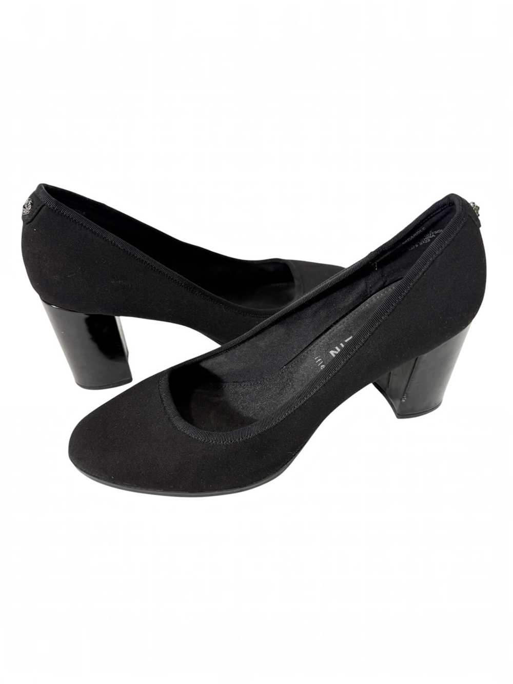 Anne Klein Carole Womens Black Round Toe Block Heel Fabric Pumps Size 10